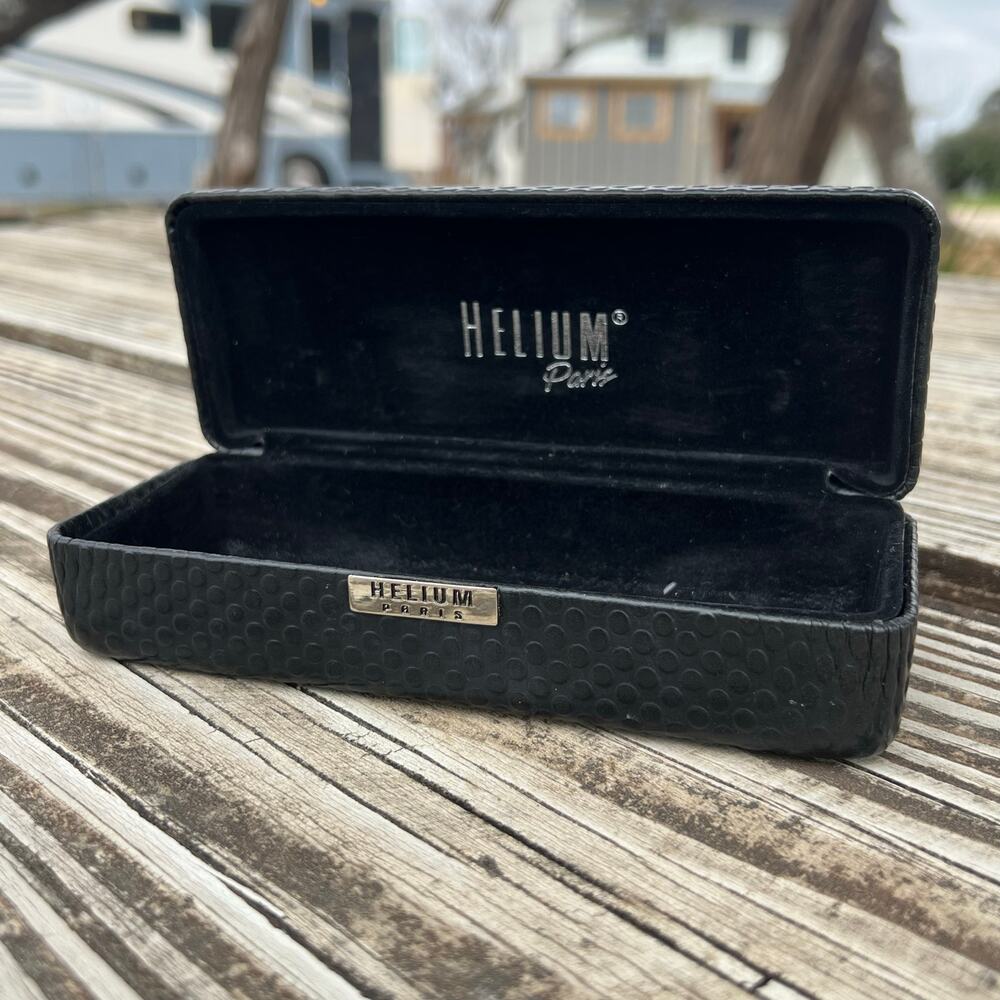 Helium Paris Black Textured Eyeglass Sunglasses Hard Shell Case Clamshell Spring